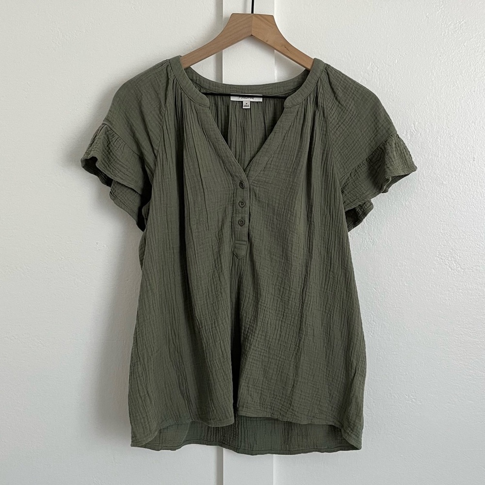 Madewell Green Flutter Sleeve Top